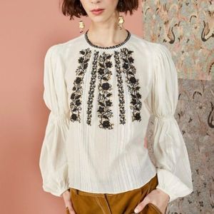 Ulla Johnson Vida Embellished Cotton Gauze Blouse in Ivory